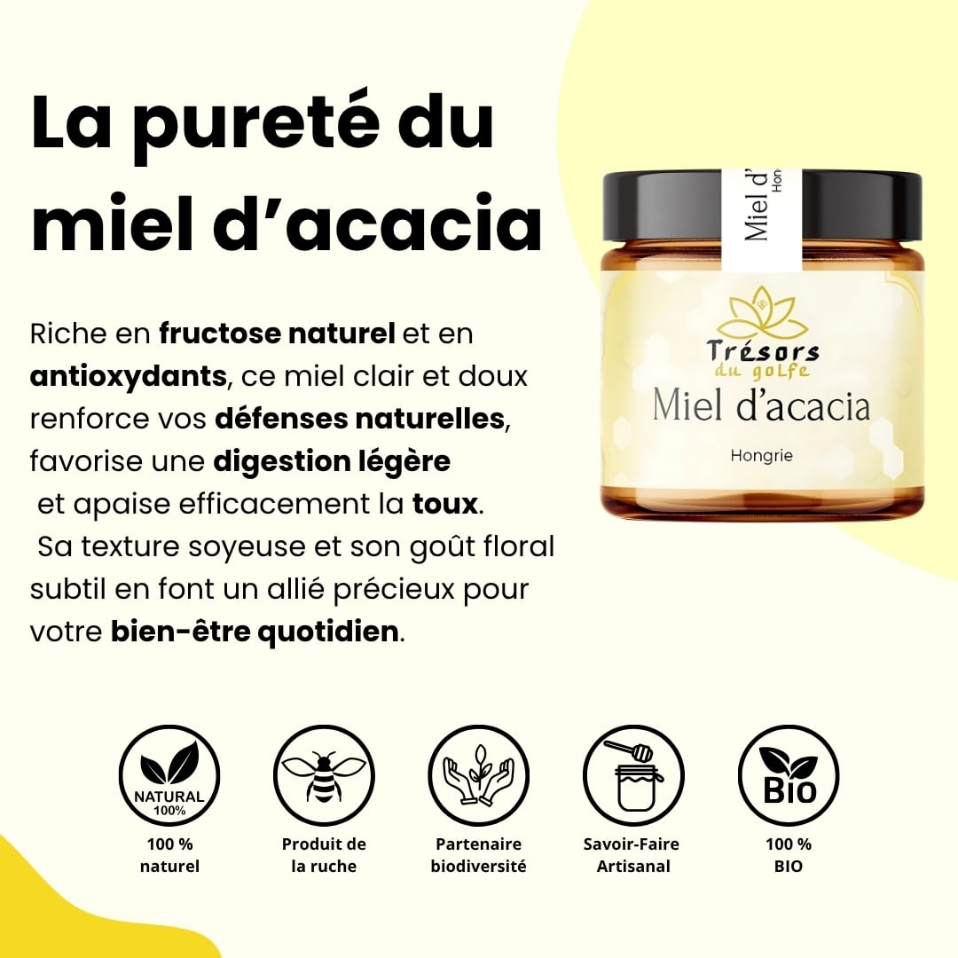 Miel d’Acacia de Hongrie - Doux & clair – Miel pur – 250G trésors du golfe